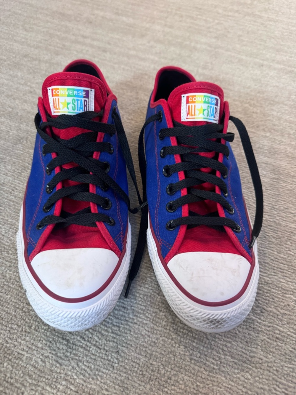 Converse Customized Low-Top Canvas Sneakers in Red, Blue & Black